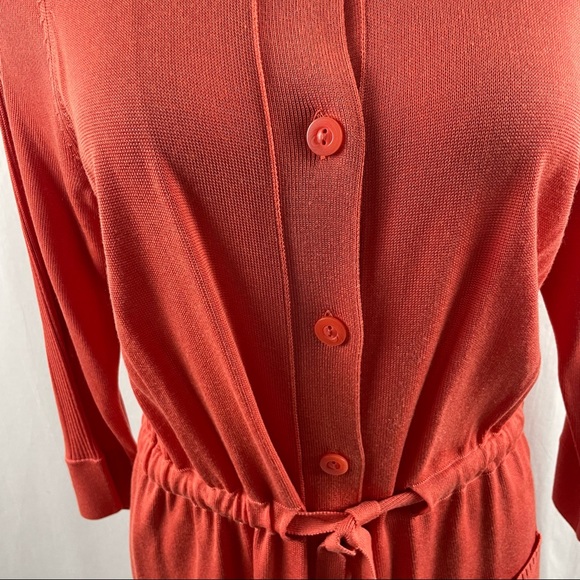 Amber Sun Burnt Orange Button Up Cardigan with Drawstring Belt and Patch Pockets - Picture 5 of 10